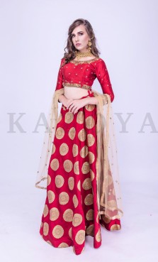 kazoya brocade readymade lengha
