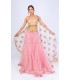 Gold Sequins on a Designer Pink Net Lengha choli with Dupatta